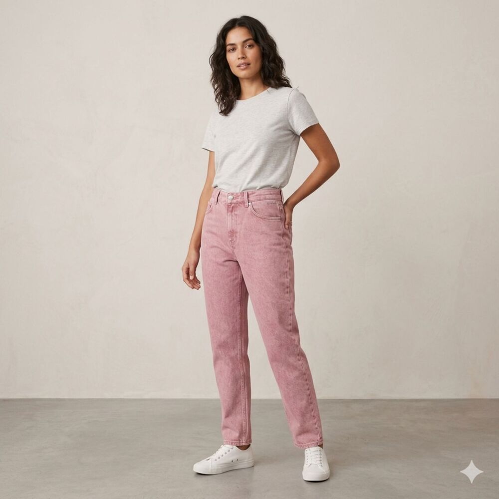 Vero Moda High Rise Premium Denim Relaxed Mom Jeans Size W28 L32 Pink Barbie